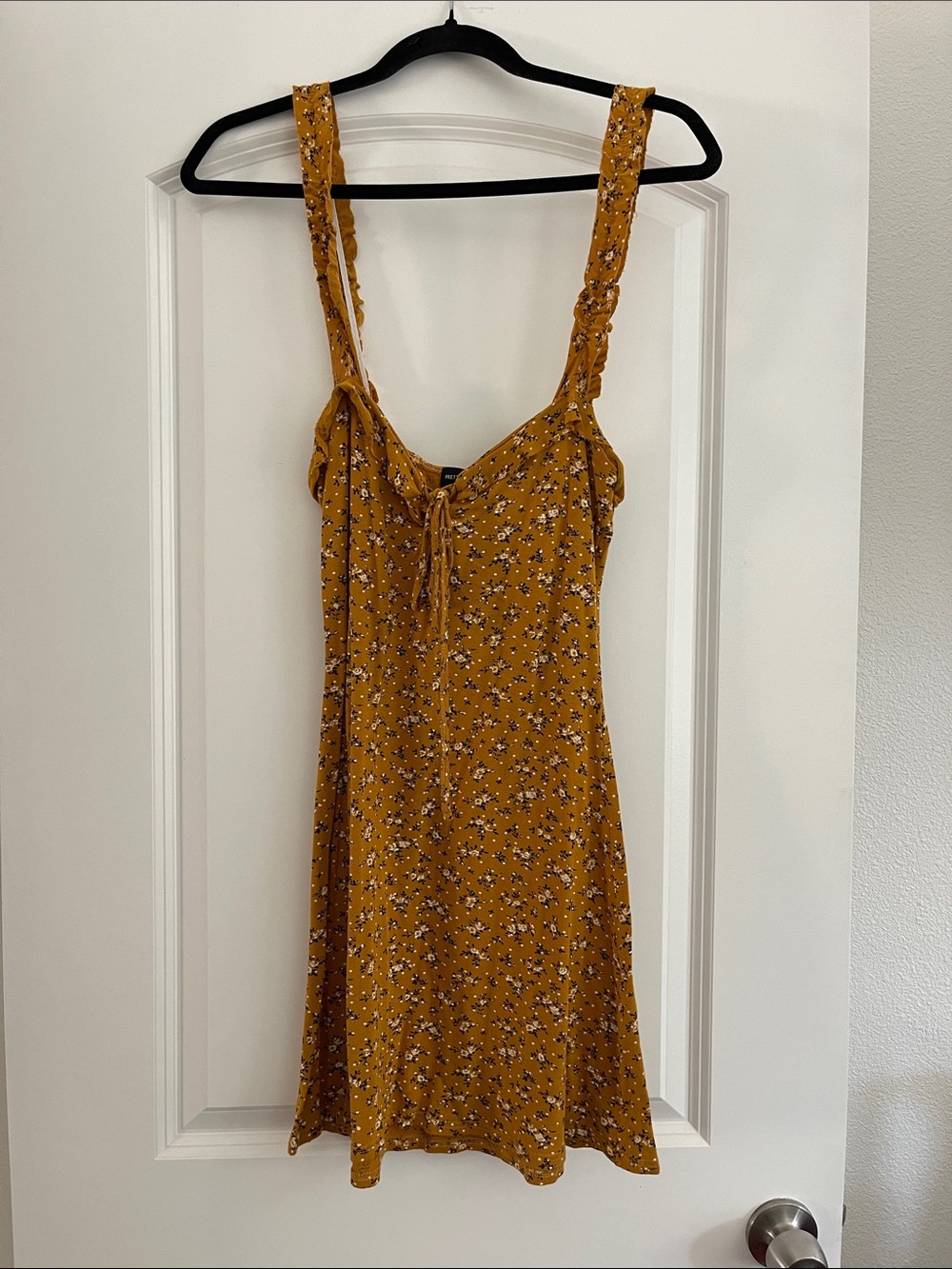 PrettyLittleThing Mustard Floral Tie-Front Mini Dress